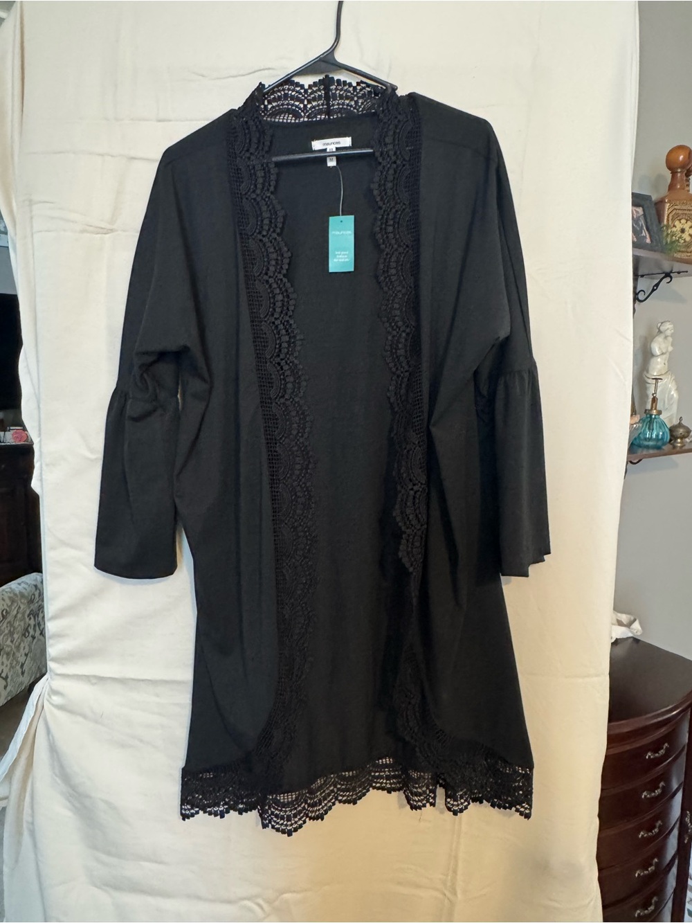 Maurices Black Lace-Trim Open Cardigan